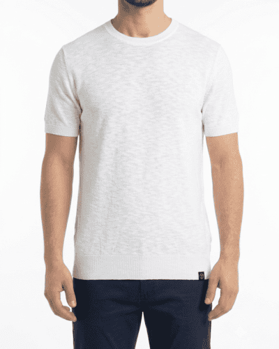 TELAMIRA Maglia girocollo a mezza manica in cotone BTM05 Bianco