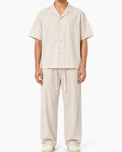 Coordinato boxy fit con camicia m/m+pantalone morbido con coulisse in vita 840 Beige