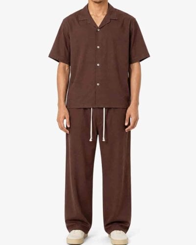 Coordinato boxy fit con camicia m/m+pantalone morbido con coulisse in vita 840 Moro