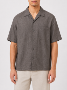 IMPERIAL Camicia boxy fit da coordinato a MM con collo bowling in misto lino CA80LBB Fango