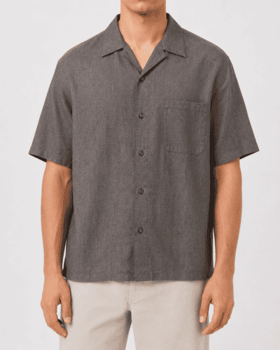 IMPERIAL Camicia boxy fit da coordinato a M/M con collo bowling in misto lino CA80LBB Fango