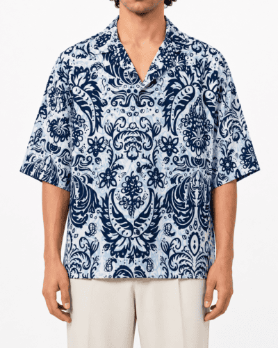 IMPERIAL Camicia boxy fit m/m in fantasia con colletto e bottoni C1M1LCN Bianco/Blu
