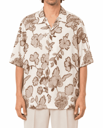 IMPERIAL Camicia over con stampa a fiori e collo bowling C872634288 Beige