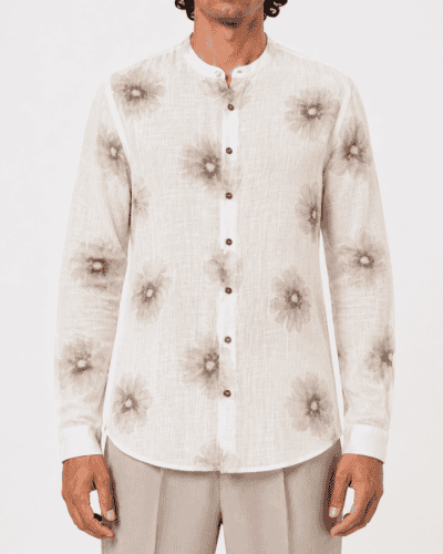 IMPERIAL Camicia regular a fiori con collo alla coreana C64073422 Panna/Tabacco
