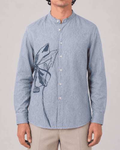 IMPERIAL Camicia regular con collo alla coreana a taglia vivo e stampa sul davanti C64073416 Azzurro