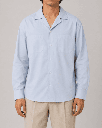 IMPERIAL Camicia regular in cotone con doppia tasca frontale e collo bowling C8804C012 Azzurro