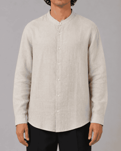 IMPERIAL Camicia regular in lino con collo alla coreana a manica lunga C57803SGS Ecrù