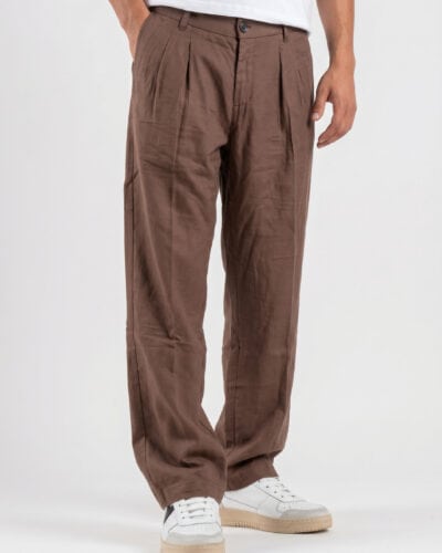 IMPERIAL Pantalone baggy da abito in lino PD3MLSJ Moka