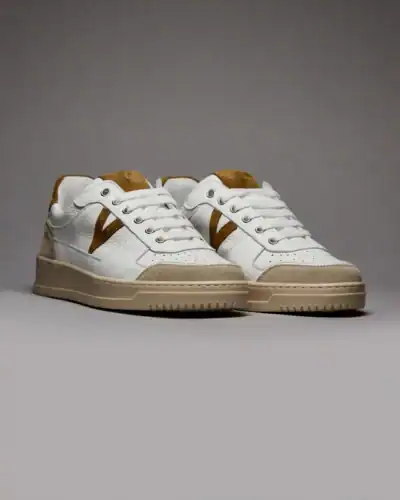V2 Sneakers in pelle bianca con V a contrasto e tallone in camoscio beige SUCOLMO Bianco/marrone