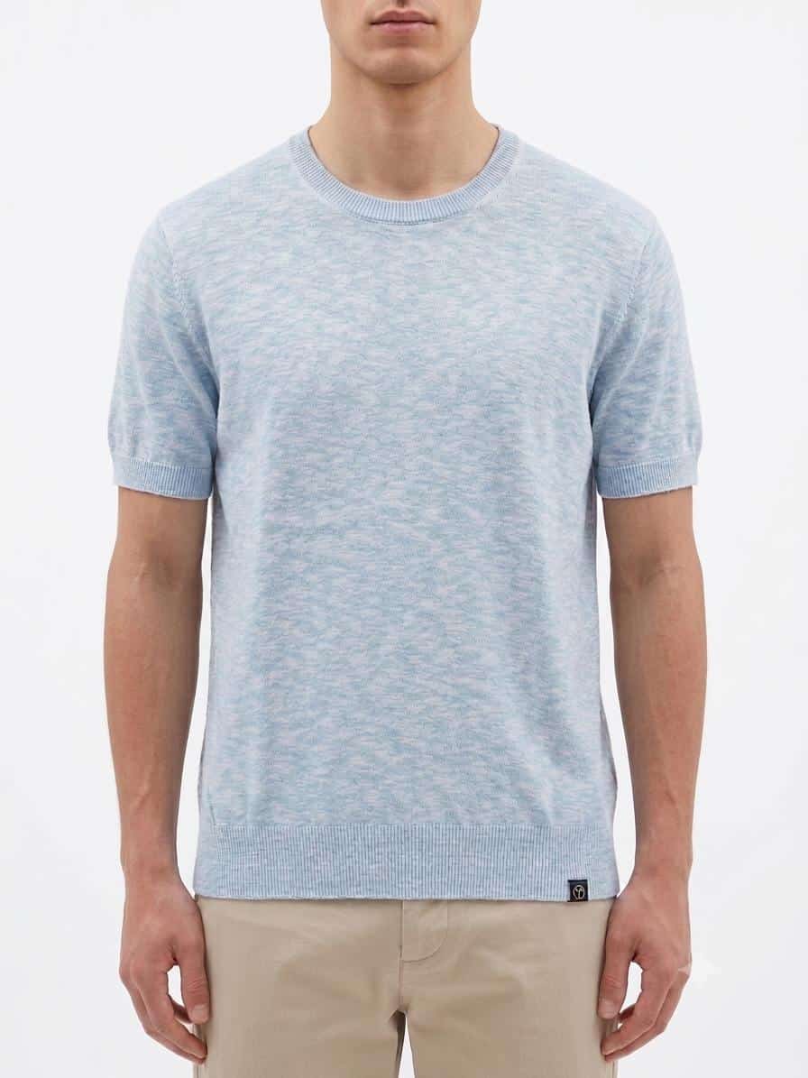 TELAMIRA Maglia girocollo a mezza manica in cotone BTM05 Azzurro