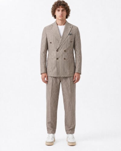 V2 Giacca da abito sartoriale regular gessata doppiopetto in misto lino GUXX Moro