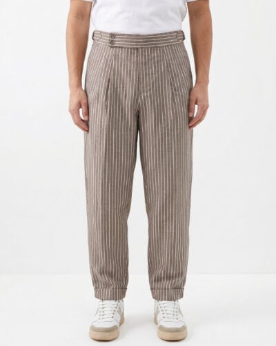V2 Pantalone regular sartoriale da abito gessato con pences in misto lino PUXXGEPEN Moro