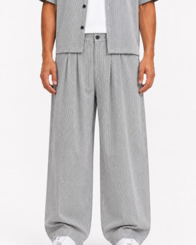 IMPERIAL Pantalone loose fit rigato da coordinato con pences e catena rimovibile PE6ILBWCAT Bianco/Blu