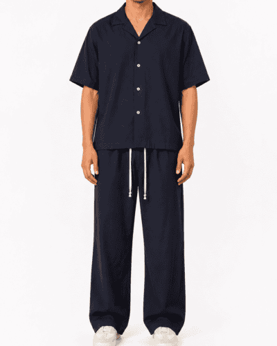 Coordinato boxy fit con camicia m/m+pantalone morbido con coulisse in vita 840 Blu