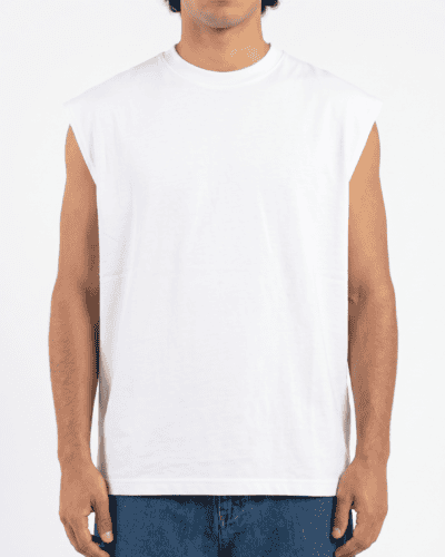 ESTASI Canotta boxy fit over in cotone con giromanica ampio a taglio vivo PLUTONE Bianco