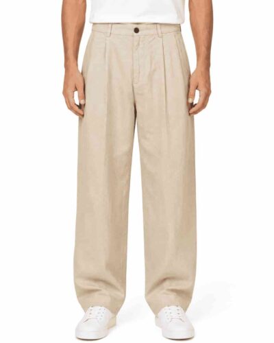 TELAMIRA Pantalone baggy fit in misto lino con pences CTP06078 Beige
