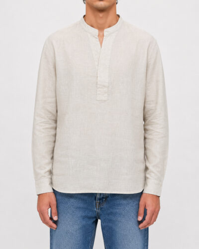 SEINSE Camicia regular in lino con colletto coreana e scollo a V CE1124SS Beige