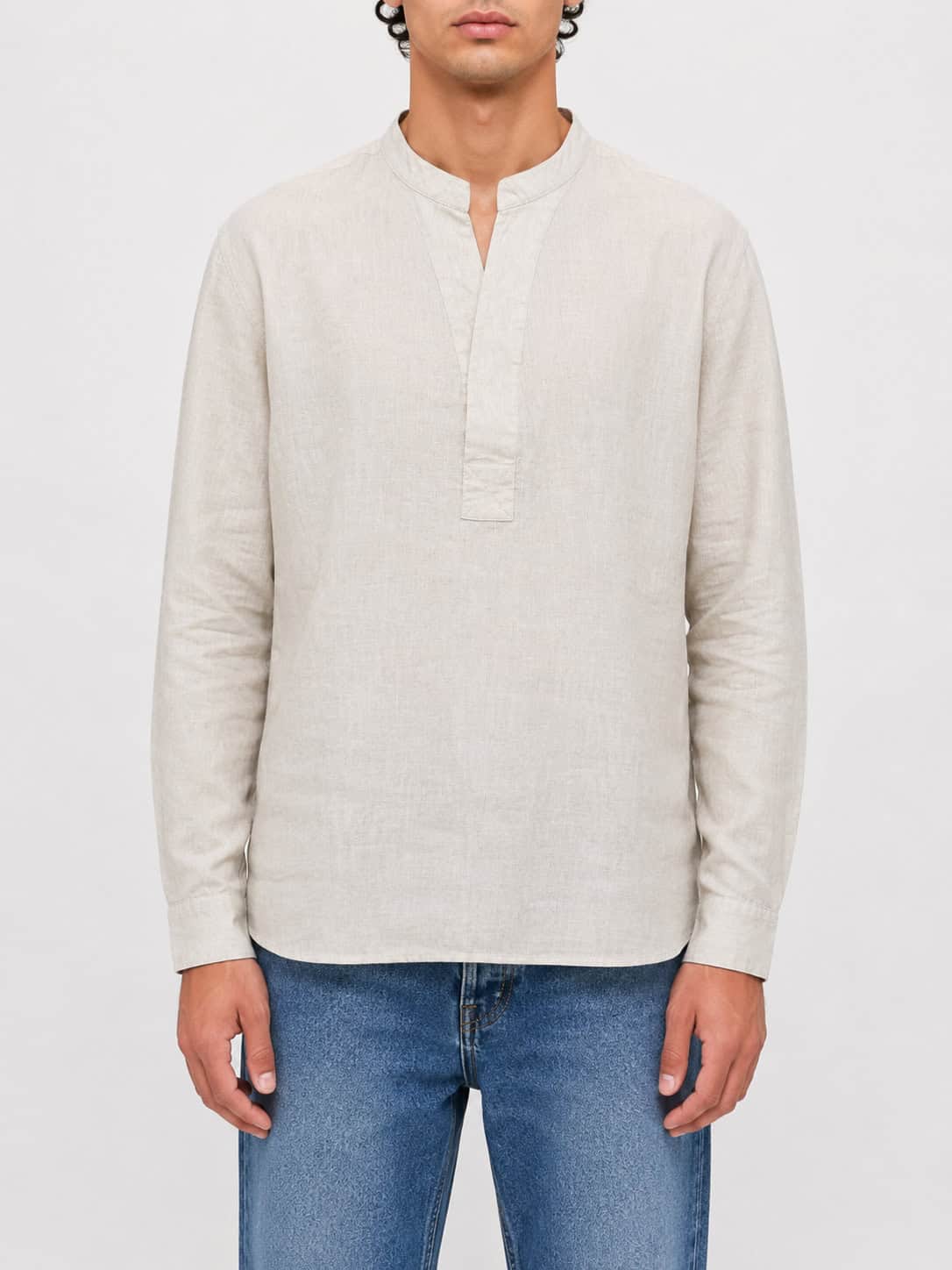 SEINSE Camicia regular in lino con colletto coreana e scollo a V CE1124SS Beige