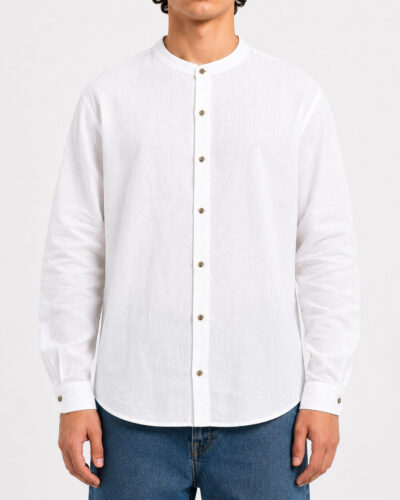 TELAMIRA Camicia tinta unita con collo alla coreana NEW PANAMA Bianco