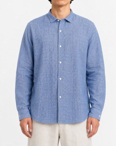 TELAMIRA Camicia tinta unita con collo alla francese NEW CAPRI Turchese