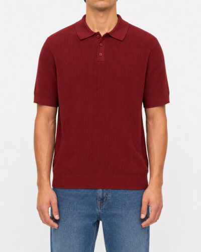 SEINSE Polo regular a mezza manica in maglia a costina con bottoni e colletto ME3198SS Terracotta