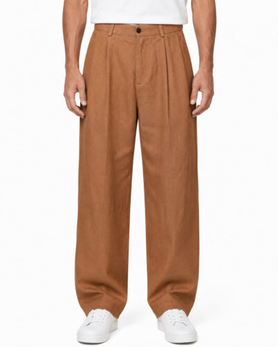 TELAMIRA Pantalone baggy fit in misto lino con pences CTP06078 Ruggine