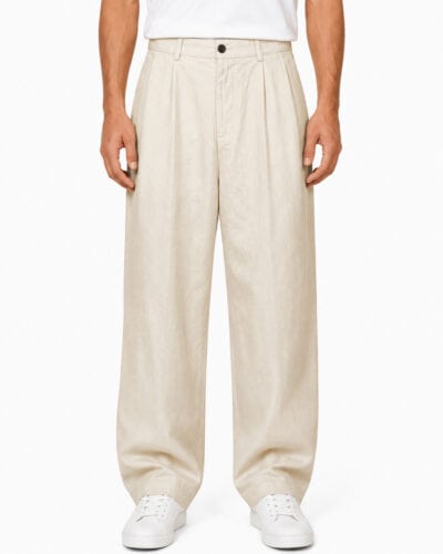 TELAMIRA Pantalone baggy fit in misto lino con pences CTP06078 Burro