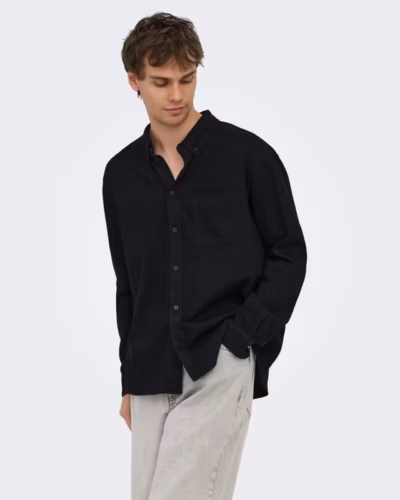 ONLY&SONS Camicia comoda di jeans in cotone con tasca ORSON 22036600 Black Denim