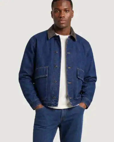 ONLY&SONS Giubbino boxy fit in jeans modello Barbour con colletto in velluto KAIZEN 22039417 Dark Blue Denim
