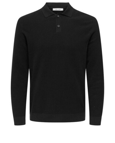 ONLY&SONS Polo con colletto e bottoni in cotone a manica lunga TONY 22033754 Black
