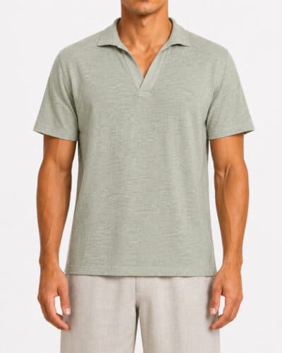 SEINSE Polo regular a mezza manica in lino con scollo a v PE3268SS Salvia