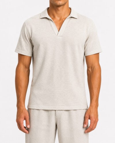 SEINSE Polo regular a mezza manica in lino con scollo a v PE3268SS Beige