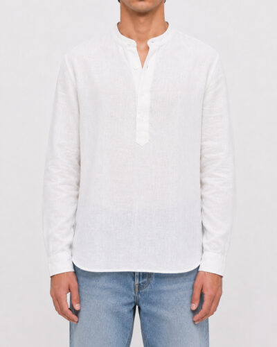 SEINSE Camicia regular mezza abbottonatura in lino con colletto alla coreana CE1084SS Bianco