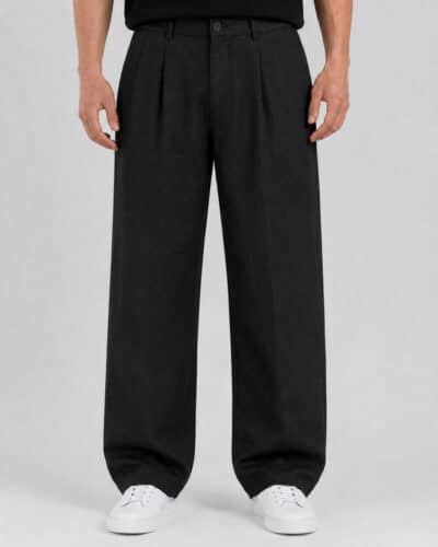 TELAMIRA Pantalone baggy fit in misto lino con pences CTP06078 Nero