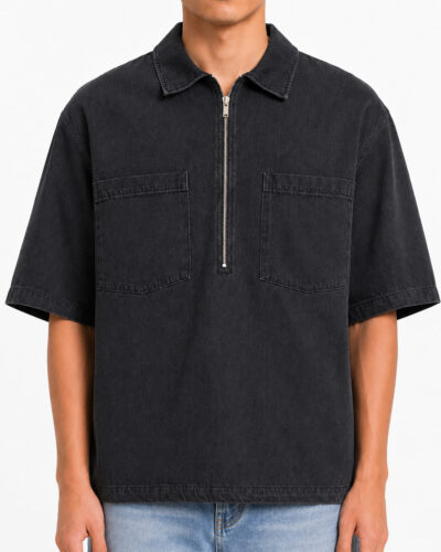 IMPERIAL Camicia over in denim a mezza manica con mezza zip C860150009 Nero