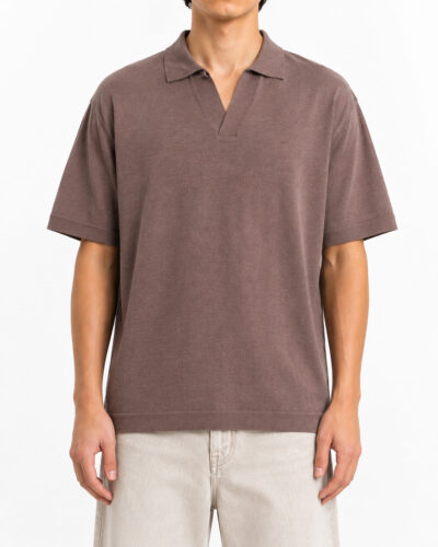 SEINSE Polo regular a mezza manica in cotone con scollo a V ME3187SS Fango