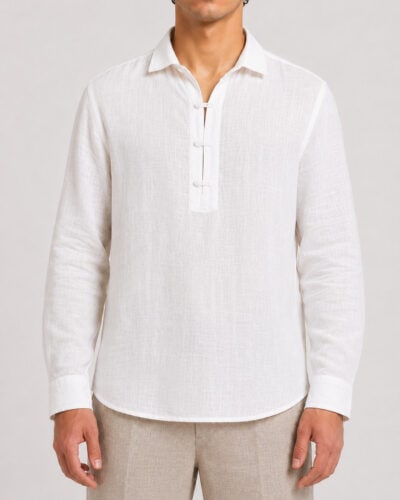 SEINSE Camicia regular mezza abbottonatura in lino con colletto CE1089SS Bianca