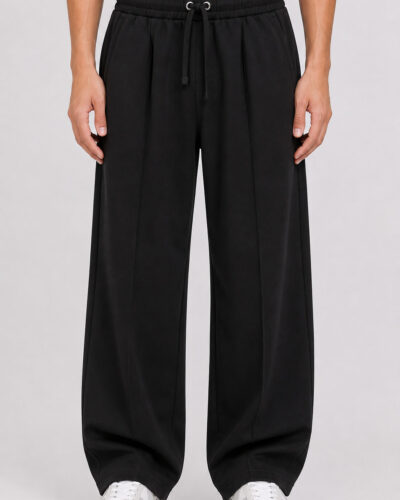 BERNA Pantalone tuta regular in cotone felpato a palazzo 252393 Nero
