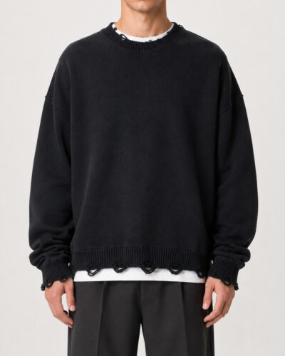 ONLY&SONS Maglione girocollo con bordi strappati TUNE 22034238 Black