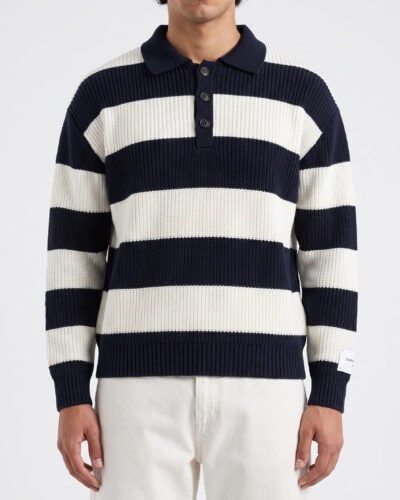 SUPERCULTURE Polo boxy fit rigata con colletto AK7049 Blu/White