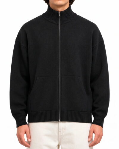 ESTASI Cardigan over con zip in misto lana MOSCA Nero
