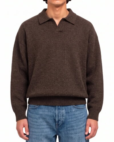 ESTASI Polo over con scollo a V in misto lana VANCOUVER Moro