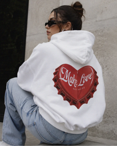 INDEPENDENT REPUBLIC Felpa over con cappuccio con stampa MAKE LOVE Bianco